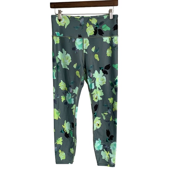Athleta elation 7/8 tight green army olive floral Hawaiian print leggings - Picture 2 of 8